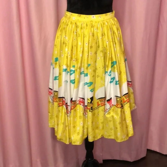 Mary Blair By Pinup Couture Yellow Train Circle Skirt - Picture 2 of 7